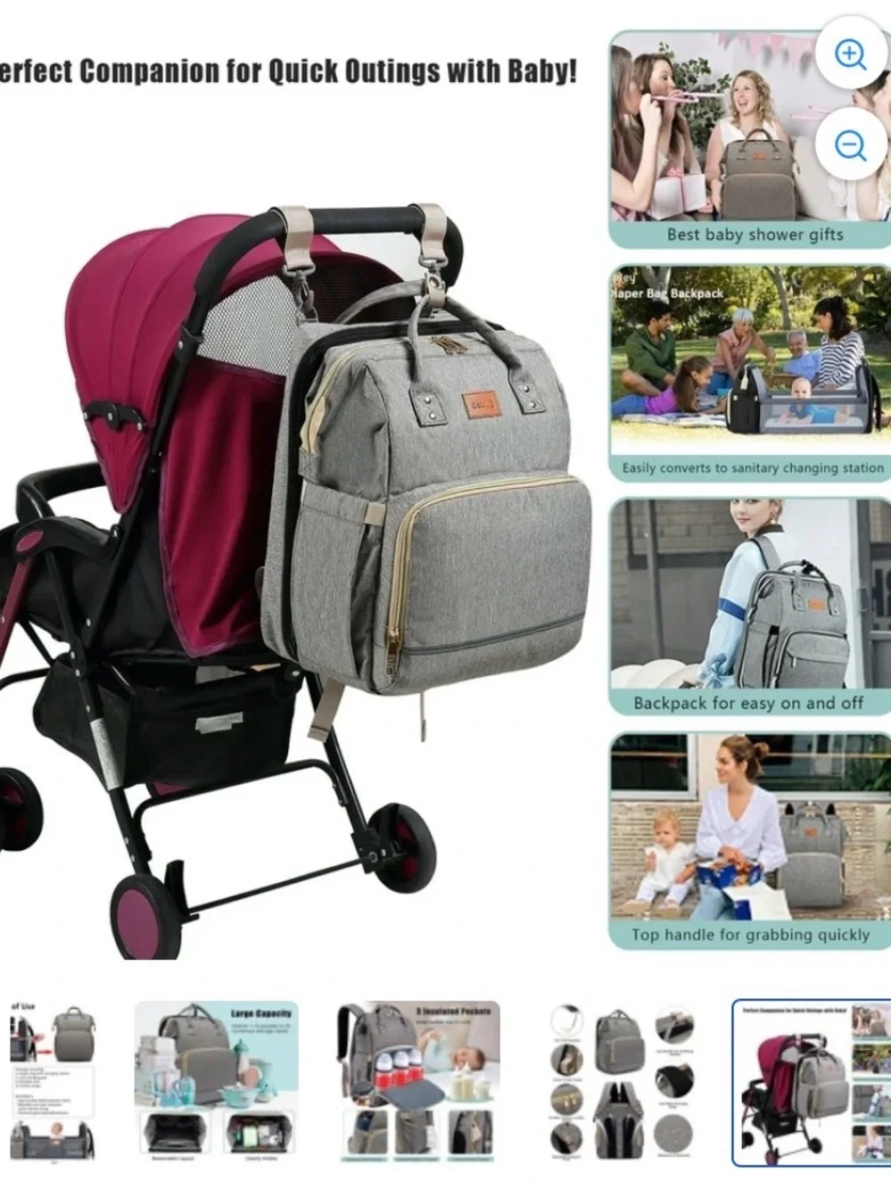 Debug Gray Dual Diaper Bag Backpack Convertible Changing Station